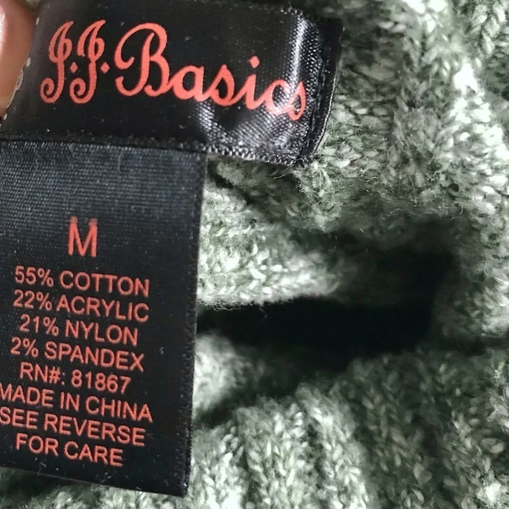 JJ BASICS M Knit Sweater Mini Dress Olive Green Marled Knit Short Sleeve Medium - Picture 8 of 15